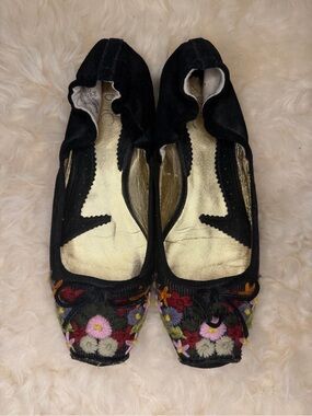 zinc Black Floral Embroidered Ballet Flats Anthropologie Brand